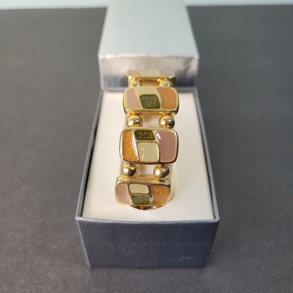 KC Enameled Bracelet Goldtone Bronze Cream Earth Tones NOS